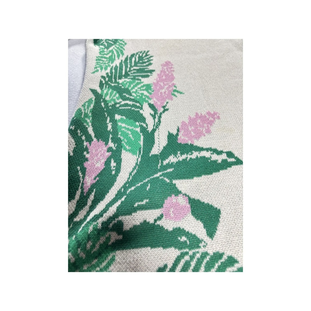 Banana Republic Womens S Jacquard Floral Sweater Top Beige Green Pink Leaf Knit - Picture 6 of 6